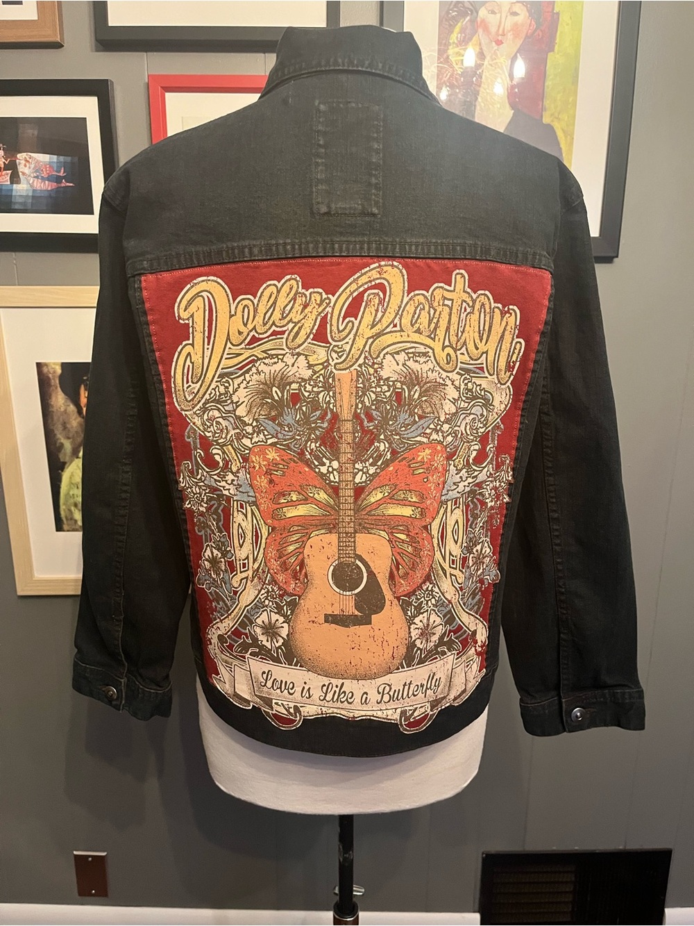 Dolly Parton Up-Cycled Black Denim Jacket Women’s Size Large